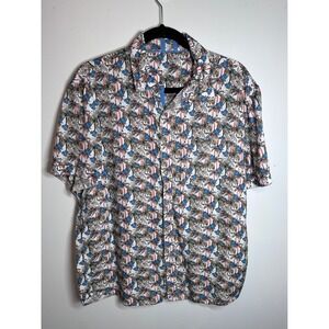 Age of Wisdom Mens Tropical Palm Tree Surfboard  Short Sleeve  Button Shirt L